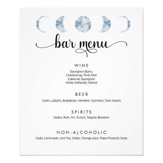 ミニマルなムーンフェイズ結婚ズのバーメニューポスター フォトプリント            (正面)