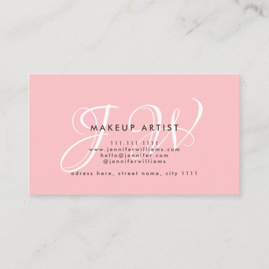 ミニマルなメイクアップアーティストエレガントカスタムフォトピンク 名刺 (裏面)