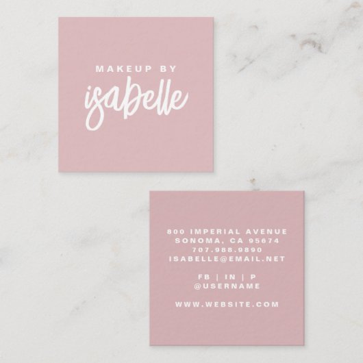 ミニマルなメイクアップアーティストスクリプトダスティピンク スクエア名刺 (正面/裏面)