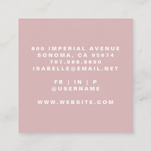 ミニマルなメイクアップアーティストスクリプトダスティピンク スクエア名刺 (裏面)