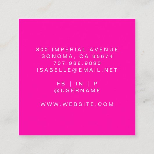 ミニマルなメイクアップアーティストスクリプトホットピンク スクエア名刺 (裏面)
