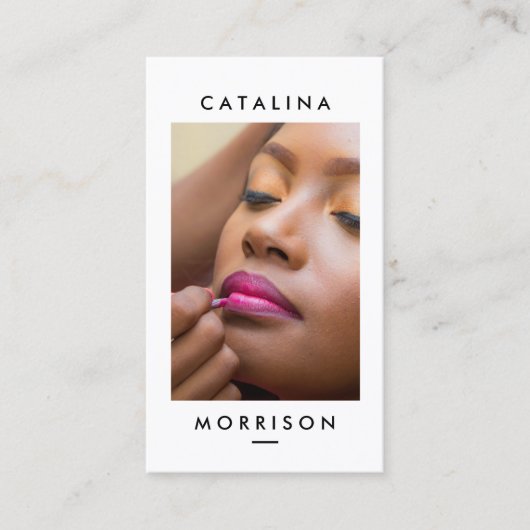 ミニマルなメイクアップアーティストピンクリップ写真 名刺 (正面)