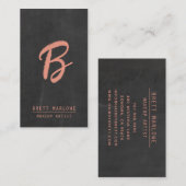 ミニマルなメイクアップアーティストモノグラム銅ブラック 名刺 (正面/裏面)