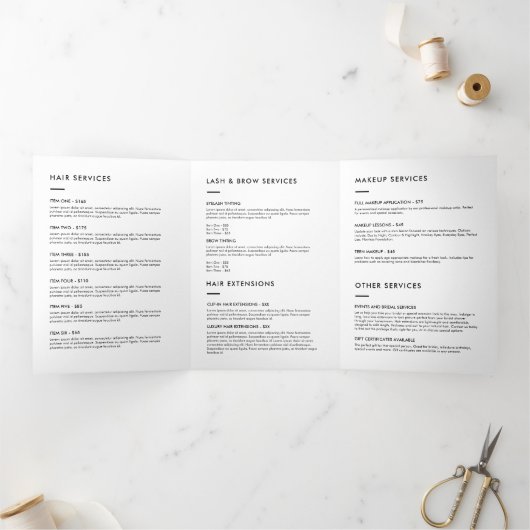 ミニマルなメイクアップアーティストレッドリップサロンパンフレット 三つ折りカード (内部)