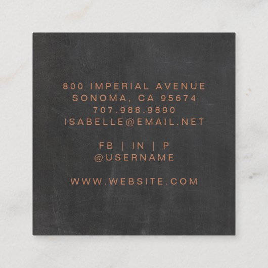 ミニマルなメイクアップアーティスト銅スクリプトブラック スクエア名刺 (裏面)