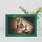 ミニマルなメリークリスマスグリーン写真 シーズンカード (スタンド正面)