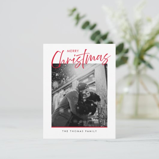 ミニマルなメリークリスマスシンプルの赤い写真 シーズンポストカード (スタンド正面)