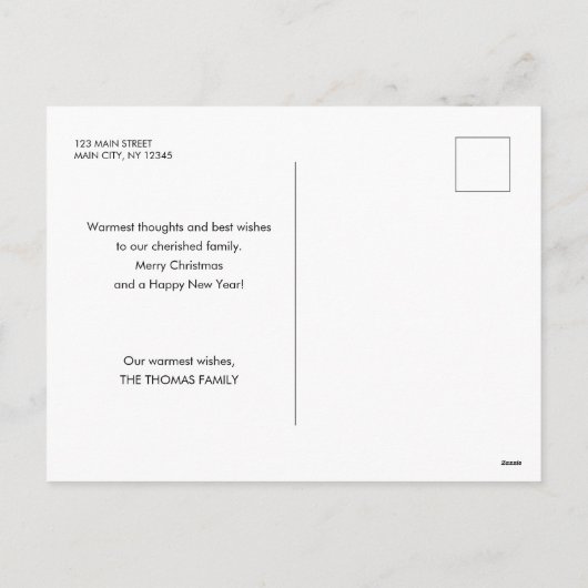 ミニマルなメリークリスマスシンプルの赤い写真 シーズンポストカード (裏面)