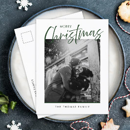 ミニマルなメリークリスマスシンプルグリーンフォト シーズンポストカード