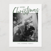 ミニマルなメリークリスマスシンプルグリーンフォト シーズンポストカード (正面)