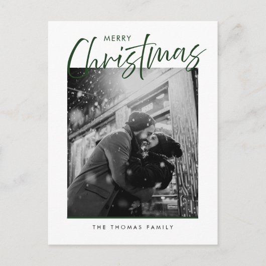 ミニマルなメリークリスマスシンプルグリーンフォト シーズンポストカード (正面)