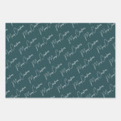 ミニマルなメリークリスマススクリプトグリーン ラッピングペーパーシート (正面)