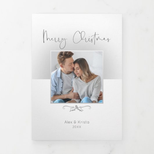 ミニマルなメリークリスマススクリプト/フォトシルバー 三つ折りカード (カバー)
