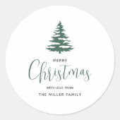 ミニマルなメリークリスマスツリーパーソナライズされた ラウンドシール (正面)