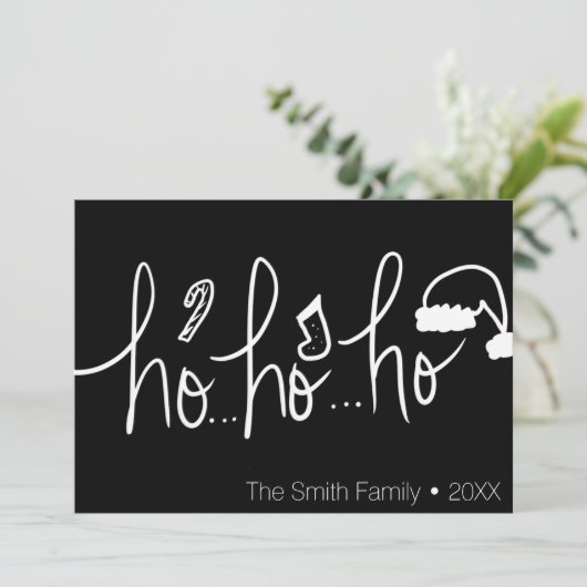 ミニマルなメリークリスマスハンドドロー白黒 シーズンカード (スタンド正面)