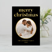 ミニマルなメリークリスマスフォトブラック&金ゴールド 箔シーズンカード (立ち正面)
