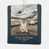 ミニマルなメリークリスマスフォト セラミックオーナメント (左)