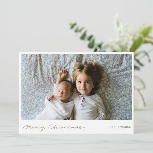 ミニマルなメリークリスマスホリデーフォトカード シーズンカード (スタンド正面)