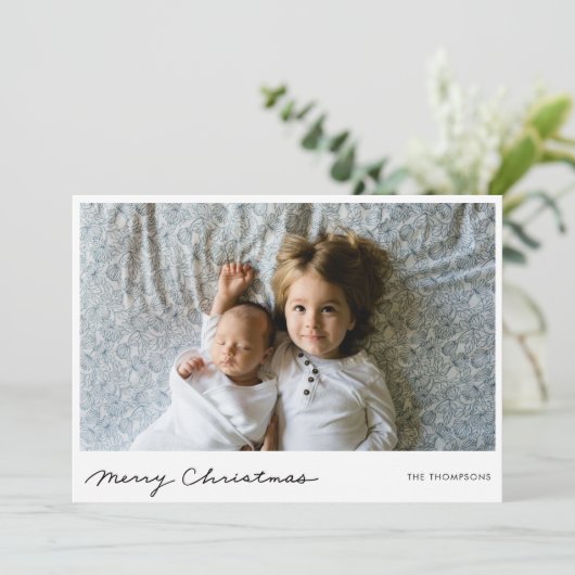ミニマルなメリークリスマスホリデーフォトカード シーズンカード (スタンド正面)