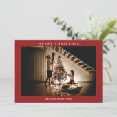 ミニマルなメリークリスマスレッド写真 シーズンカード (スタンド正面)