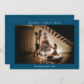 ミニマルなメリークリスマス海軍ブルー写真 シーズンカード (正面/裏面)