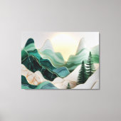 ミニマルなモザイクの山の風景（木あり） キャンバスプリント (正面)