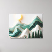 ミニマルなモザイクの山の風景（木あり） キャンバスプリント (正面)