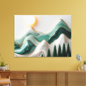 ミニマルなモザイクの山の風景（木あり） キャンバスプリント (インサイチュ (リビング))