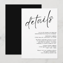 ミニマルなモダンなブラックとホワイトの結婚式の詳細 エンクロージャーカード