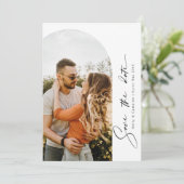 ミニマルなモダンアーチ写真のSave the Date招待状 招待状 (スタンド正面)