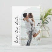 ミニマルなモダンアーチ写真 Save the Date 招待状 (スタンド正面)