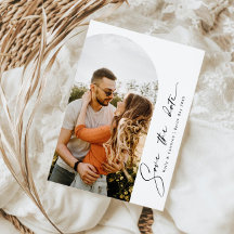 ミニマルなモダンアーチ写真 Save the Date 招待状