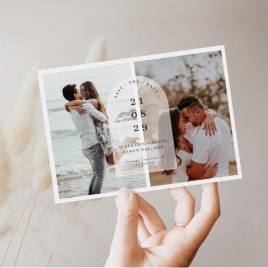 ミニマルなモダンセンターアーチ写真 Save the Date 招待状