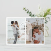 ミニマルなモダンセンターアーチ写真Save the Date 招待状 (スタンド正面)