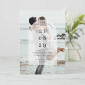 ミニマルなモダンセンターアーチ写真Save the Date 招待状 (スタンド正面)
