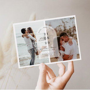 ミニマルなモダンセンターアーチ写真Save the Date 招待状
