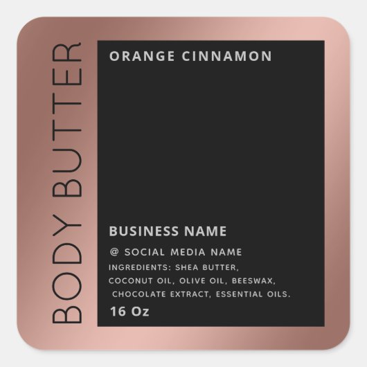 ミニマルなモダンラグジュアリー タイポグラフィー ブラック製品 スクエアシール (正面)