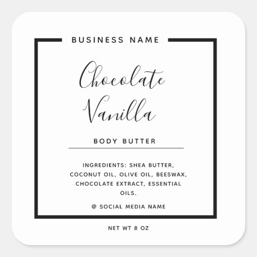 ミニマルなモダン タイポグラフィーの白い製品 スクエアシール (正面)