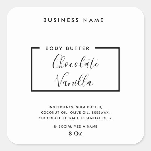 ミニマルなモダン タイポグラフィーの白い製品 スクエアシール (正面)