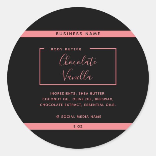 ミニマルなモダン タイポグラフィー ブラック製品ラベル ラウンドシール (正面)