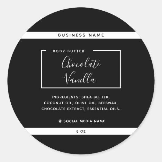 ミニマルなモダン タイポグラフィー ブラック  製品ラベル ラウンドシール (正面)