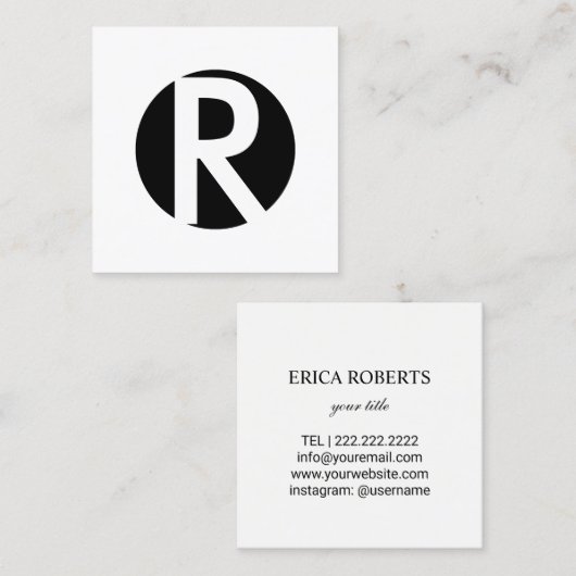 ミニマルなモノグラムのはっきりしたな最初の黒い円 スクエア名刺 (正面/裏面)