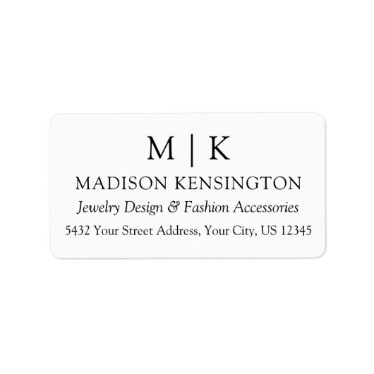 ミニマルなモノグラムまたはロゴの追加のビジネスアドレス ラベル (正面)