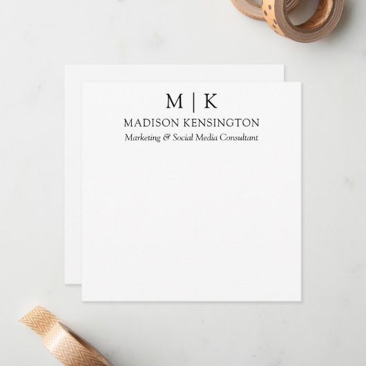 ミニマルなモノグラムまたはロゴの追加ビジネススクエア ノートカード (正面/裏面インサイチュ)