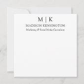 ミニマルなモノグラムまたはロゴの追加ビジネススクエア ノートカード (正面)