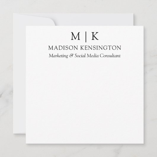 ミニマルなモノグラムまたはロゴの追加ビジネススクエア ノートカード (正面)
