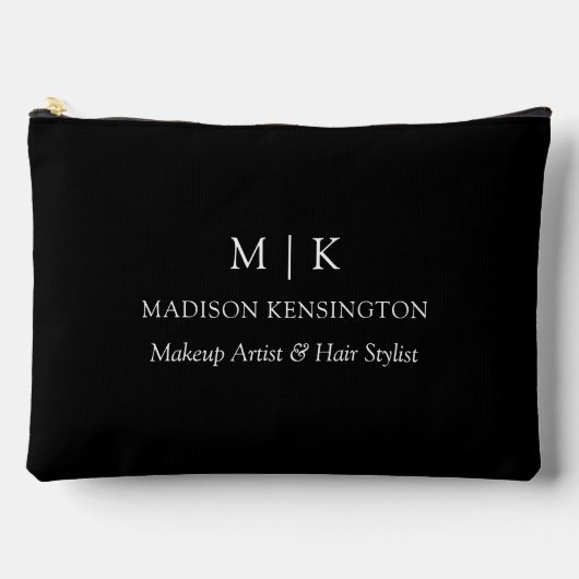 ミニマルなモノグラムまたはロゴの追加ビジネスブラック アクセサリーポーチ (正面)