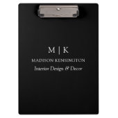 ミニマルなモノグラムまたはロゴの追加ビジネスブラック クリップボード (正面)