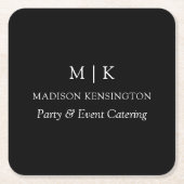 ミニマルなモノグラムまたはロゴの追加ビジネスブラック スクエアペーパーコースター (正面)