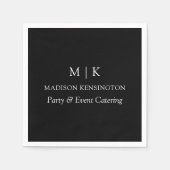 ミニマルなモノグラムまたはロゴの追加ビジネスブラック スタンダードカクテルナプキン (正面)